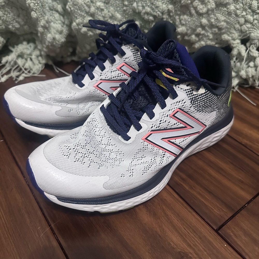 New Balance White and Blue Running Shoes